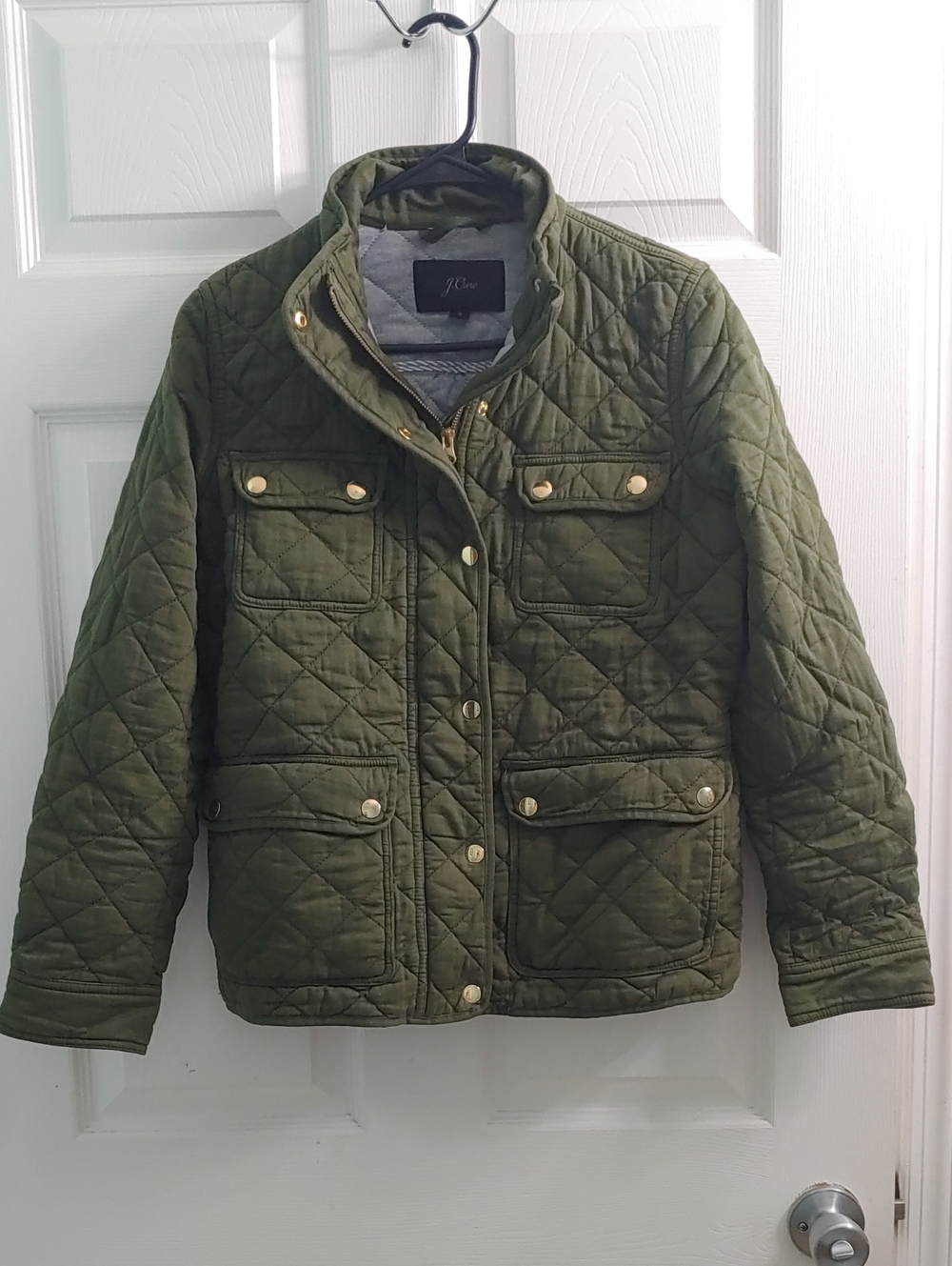 J. Crew Quilted Downtown Field Jacket Women's Army Green Utility Coat Size S